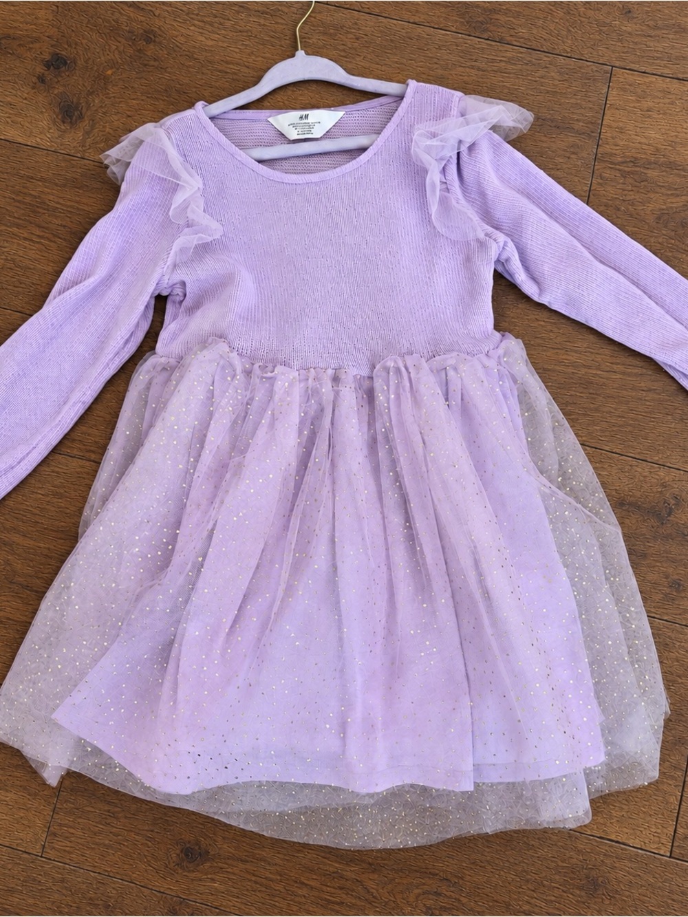 H&M Lilac Long-Sleeve Tulle Dress with Gold Glitter